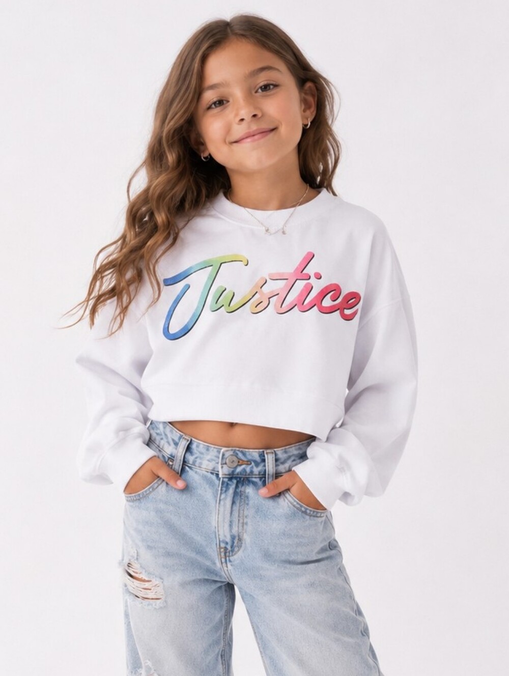 2/$20 Justice Rainbow Logo Cropped Sweatshirt – Girls Size S (7/8)